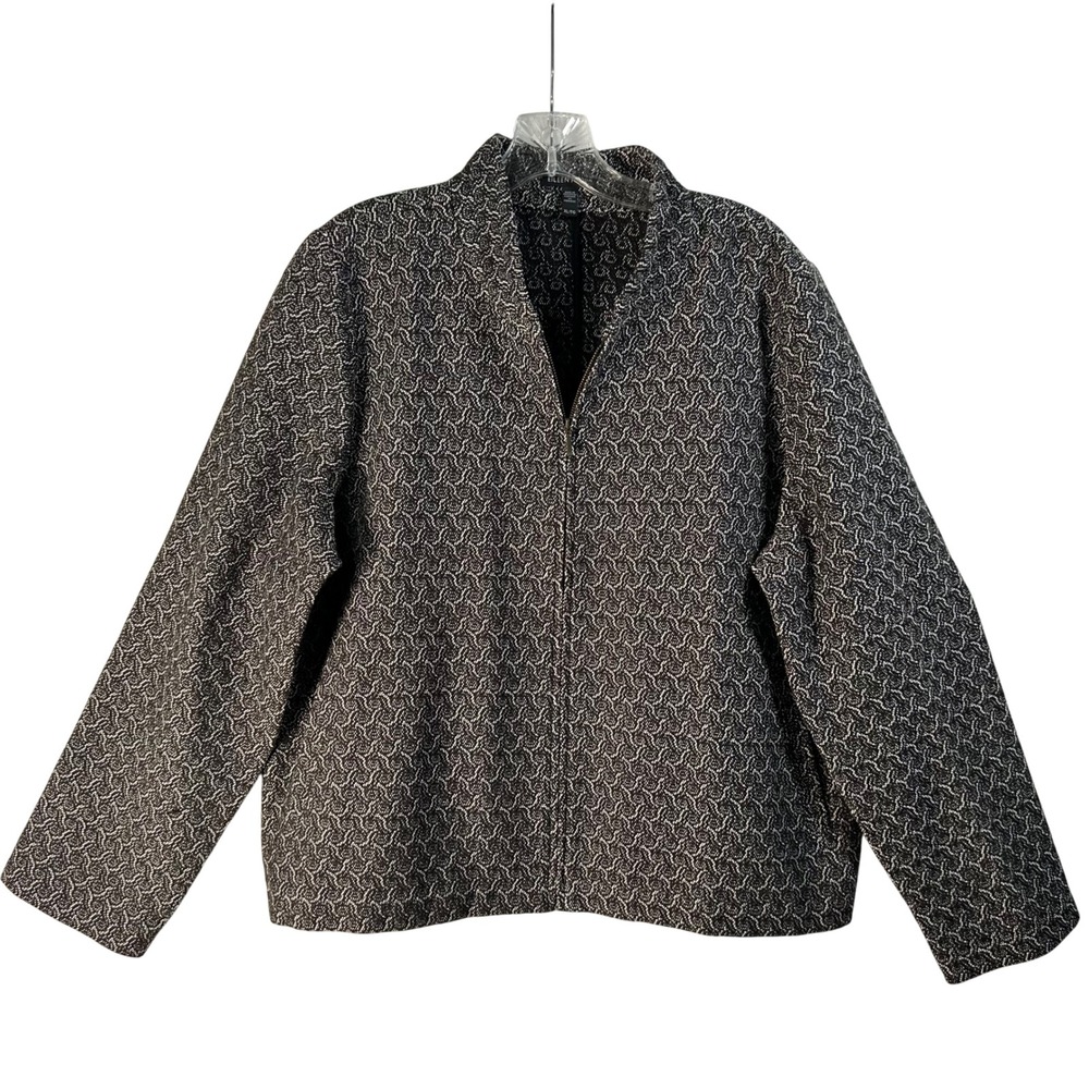 Eileen Fisher Womens XL Black White Textured Recycled‎ Cotton Full Zip Jacket
